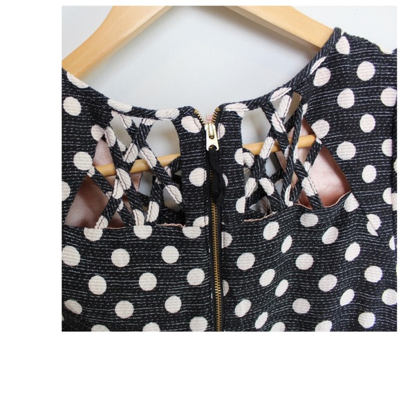 Anthropologie Maeve Nikola Lattice Dress Black Polka Dot Size 0 with Pockets - Picture 5 of 10